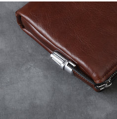 Black Leather Mens Brown Business Long Wallet Clutch Bag Wristlet Wallet For Men - iwalletsmen