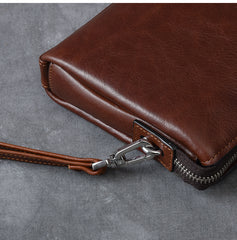 Black Leather Mens Brown Business Long Wallet Clutch Bag Wristlet Wallet For Men - iwalletsmen