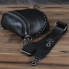 Black MENS LEATHER FANNY PACK Messenger Bag BUMBAG Side Bag WAIST BAGS Belt Pouch For Men - iwalletsmen