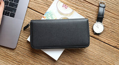 Black Mens Leather Zipper Long Wallet Phone Long Bifold Wallet for Men - iwalletsmen
