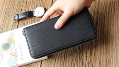 Black Mens Leather Zipper Long Wallet Phone Long Bifold Wallet for Men - iwalletsmen
