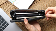 Black Mens Leather Zipper Long Wallet Phone Long Bifold Wallet for Men - iwalletsmen