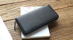 Black Mens Leather Zipper Long Wallet Phone Long Bifold Wallet for Men - iwalletsmen