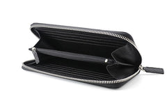 Black Mens Leather Zipper Long Wallet Phone Long Bifold Wallet for Men - iwalletsmen