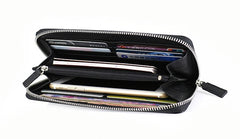 Black Mens Leather Zipper Long Wallet Phone Long Bifold Wallet for Men - iwalletsmen