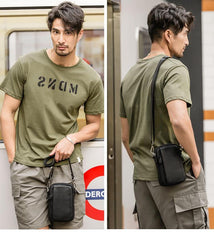 Black Mini Leather Mens Side Bag Black Messenger Bags Postman Bag Courier Bag for Men - iwalletsmen