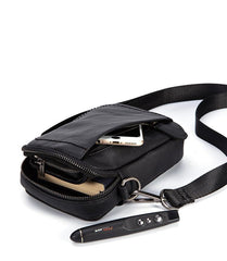 Black Mini Leather Mens Side Bag Black Messenger Bags Postman Bag Courier Bag for Men - iwalletsmen