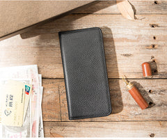 Fashion Black Leather Mens Bifold Long Wallet Thin Card Wallet Black Long Wallet for Men - iwalletsmen