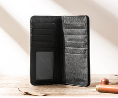 Fashion Black Leather Mens Bifold Long Wallet Thin Card Wallet Black Long Wallet for Men - iwalletsmen