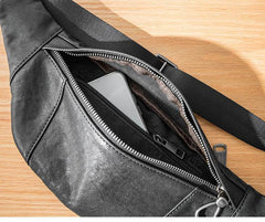 Fashion Black Leather Mens Chest Bag Sling Bag Black One Shoulder Backpack for Men - iwalletsmen