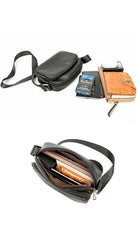 Black Leather Mens Small Courier Bag Messenger Bag Mini Postman Bag For Men - iwalletsmen