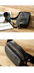 Black Leather Mens Small Courier Bag Messenger Bag Mini Postman Bag For Men - iwalletsmen