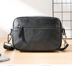 Fashion Black Small Leather Mens Side Bag Black Mini Courier Bag Messenger Bags POstman Bag for Men - iwalletsmen
