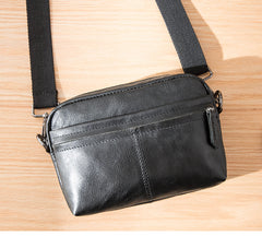 Fashion Black Small Leather Mens Side Bag Black Mini Courier Bag Messenger Bags POstman Bag for Men - iwalletsmen