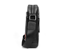 Black Small Leather Mens Vertical Side Bag Black Mini Postman Bag Messenger Bags Phone Bag for Men - iwalletsmen