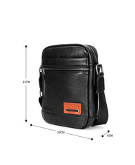 Black Small Leather Mens Vertical Side Bag Black Mini Postman Bag Messenger Bags Phone Bag for Men - iwalletsmen