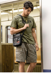 Black Small Leather Mens Vertical Side Bag Black Mini Postman Bag Messenger Bags Phone Bag for Men - iwalletsmen