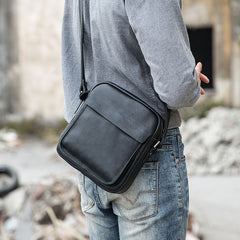 Black Small Leather Mens Shoulder Bags Messenger Bags for Men - iwalletsmen