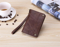 Black Small MENS LEATHER Bifold Wallet SLIM ZIPPER CLUTCH WRISTLET Brown Wallet FOR MEN - iwalletsmen