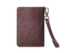 Black Small MENS LEATHER Bifold Wallet SLIM ZIPPER CLUTCH WRISTLET Brown Wallet FOR MEN - iwalletsmen