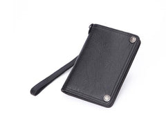 Black Small MENS LEATHER Bifold Wallet SLIM ZIPPER CLUTCH WRISTLET Brown Wallet FOR MEN - iwalletsmen