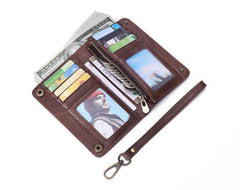 Black Small MENS LEATHER Bifold Wallet SLIM ZIPPER CLUTCH WRISTLET Brown Wallet FOR MEN - iwalletsmen