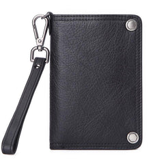 Black Small MENS LEATHER Bifold Wallet SLIM ZIPPER CLUTCH WRISTLET Brown Wallet FOR MEN - iwalletsmen