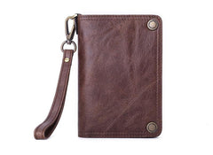 Black Small MENS LEATHER Bifold Wallet SLIM ZIPPER CLUTCH WRISTLET Brown Wallet FOR MEN - iwalletsmen