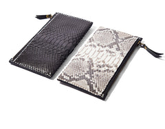 Black Snakeskin Leather Mens Slim Long Wallet Bifold Zipper Clutch Wallet For Men - iwalletsmen