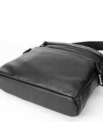 Black Soft Leather Mens 10 inches Vertical Postman Bag Black Messenger Bags Side Bag for Men - iwalletsmen