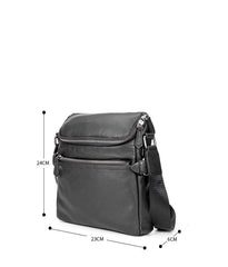 Black Soft Leather Mens 10 inches Vertical Postman Bag Black Messenger Bags Side Bag for Men - iwalletsmen