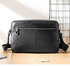 Black Soft Leather Mens 10 inches Courier Bag Postman Bag Black Messenger Bags Side Bag for Men - iwalletsmen