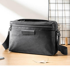 Black Soft Leather Mens 10 inches Courier Bag Postman Bag Black Messenger Bags Side Bag for Men - iwalletsmen