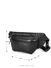 Black Leather Mens Waist Bag Fanny Pack Sling Bag Chest Bag Black One Shoulder Backpack for Men - iwalletsmen