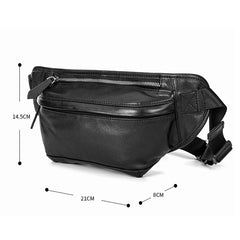 Black Leather Mens Waist Bag Fanny Pack Sling Bag Chest Bag Black One Shoulder Backpack for Men - iwalletsmen