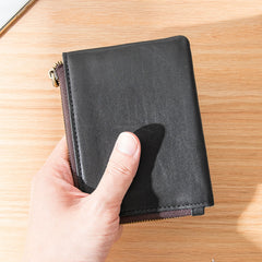 Black Soft Leather Mens Small Wallet Brown Coin Wallet Front Pocket Wallet billfold Wallet for Men - iwalletsmen
