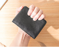 Black Soft Leather Mens Small Wallet Multicard Wallet Bifold Vintage Ultra Thin billfold Wallet for Men - iwalletsmen