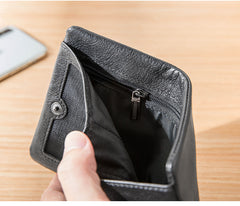 Black Soft Leather Mens Small Wallet Multicard Wallet Bifold Vintage Ultra Thin billfold Wallet for Men - iwalletsmen