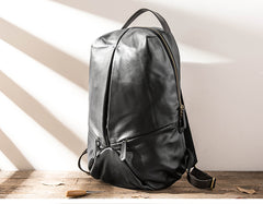 Black Soft Mens Leather 15 inches College Backpack Travel Backpacks Computer Backpack for men - iwalletsmen