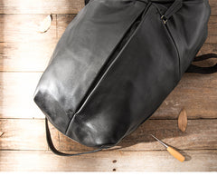 Black Soft Mens Leather 15 inches College Backpack Travel Backpacks Computer Backpack for men - iwalletsmen