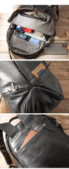 Black Soft Mens Leather 15 inches College Backpack Travel Backpacks Computer Backpack for men - iwalletsmen