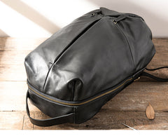 Black Soft Mens Leather 15 inches College Backpack Travel Backpacks Computer Backpack for men - iwalletsmen