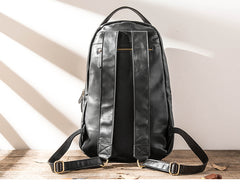 Black Soft Mens Leather 15 inches College Backpack Travel Backpacks Computer Backpack for men - iwalletsmen