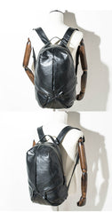Black Soft Mens Leather 15 inches College Backpack Travel Backpacks Computer Backpack for men - iwalletsmen