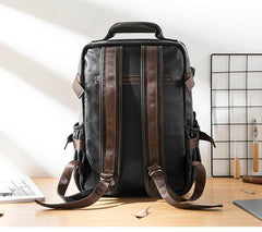 Cool Black Leather Mens 13-inch Computer Backpacks Business Black Travel Backpacks College Backpack for men - iwalletsmen