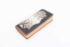 Cool Black Snakeskin Leather Mens Long Wallet Handmade Bifold Long Wallet For Men - iwalletsmen