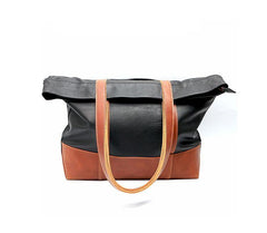 Black Vintage Leather Men Womens Large Tote Bag Brown Shoulder Tote Bag Shopper Tote For Men - iwalletsmen
