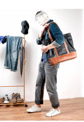 Black Vintage Leather Men Womens Large Tote Bag Brown Shoulder Tote Bag Shopper Tote For Men - iwalletsmen