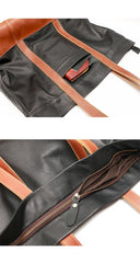Black Vintage Leather Men Womens Large Tote Bag Brown Shoulder Tote Bag Shopper Tote For Men - iwalletsmen