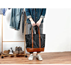 Black Vintage Leather Men Womens Large Tote Bag Brown Shoulder Tote Bag Shopper Tote For Men - iwalletsmen